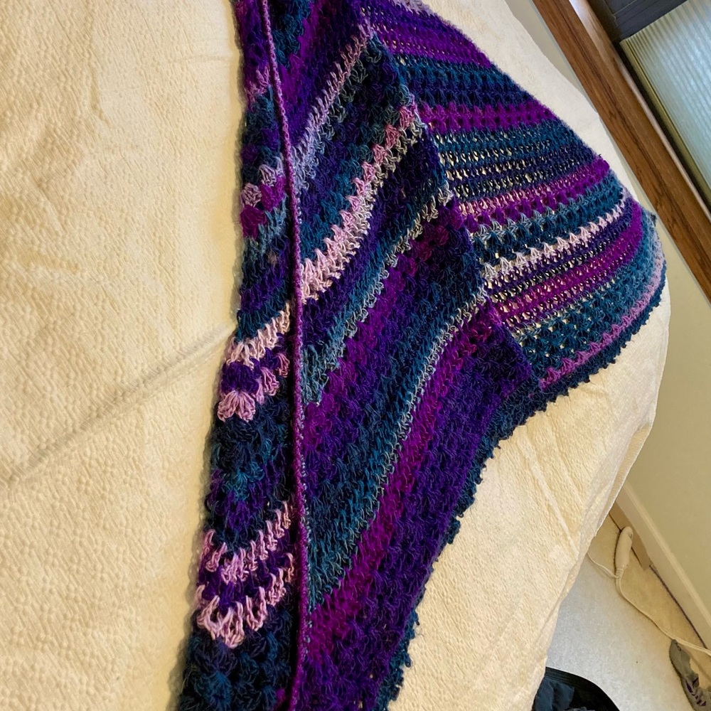 Hand-Crafted Triangular Shawlvibrant Purples And … - image 3